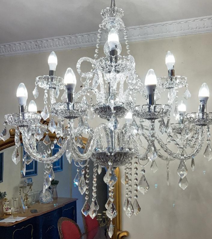 Chandelier Clasica 12 Luces 8+4 de Cristal