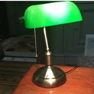 Lámpara de Escritorio Banquera Metal Cromado y Vidrio Verde